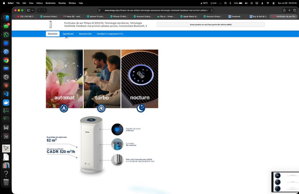 Purificator de aer Philips AC3055/50, 62mp, Wi-Fi