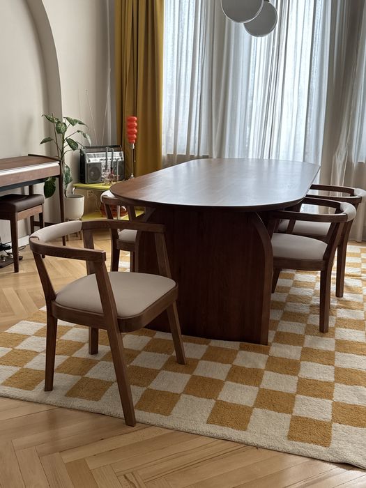 Set de masa ovala + 6 scaune din lemn masiv stejar