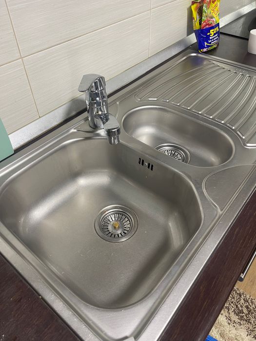 Chiuvetă inox 2 cuve 100/50 cm baterie inclusa