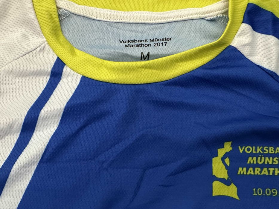 Tricou Tehnic Finisher Maraton Münster 2017 - Mărimea M - Albastru/Lime/Alb - Alergare/Sport