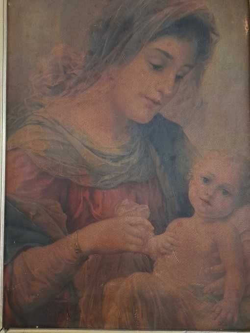 Icoana veche,  litografie pe carton, rama venetiana