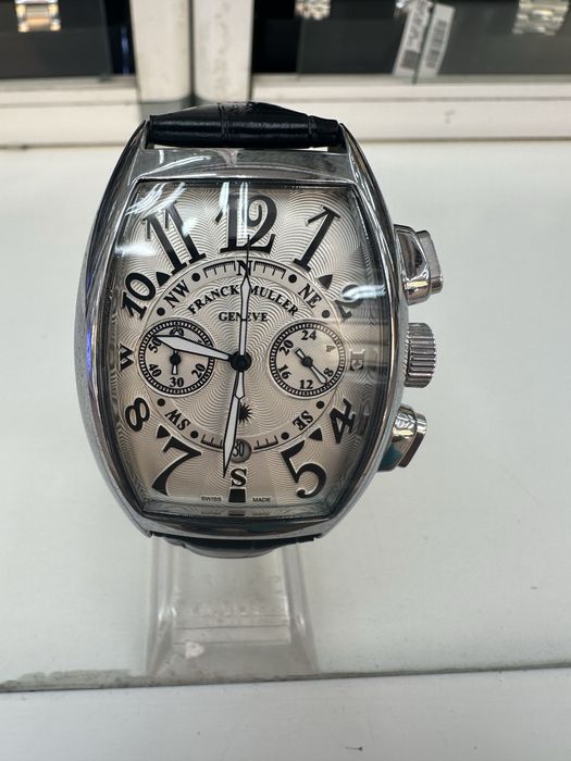 Уникален Часовник Franck Muller само за 100 евро Бял циферблат Кожена Каишка НОВО в кутия