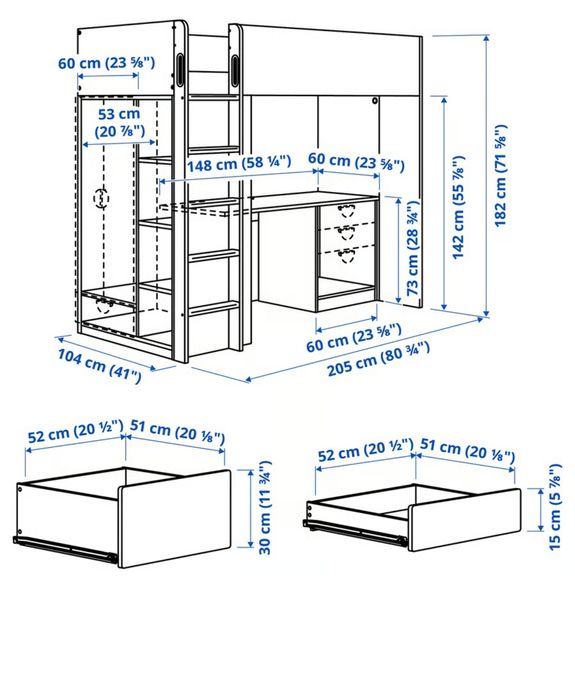 SET pat suspendat copii IKEA + dulap + birou