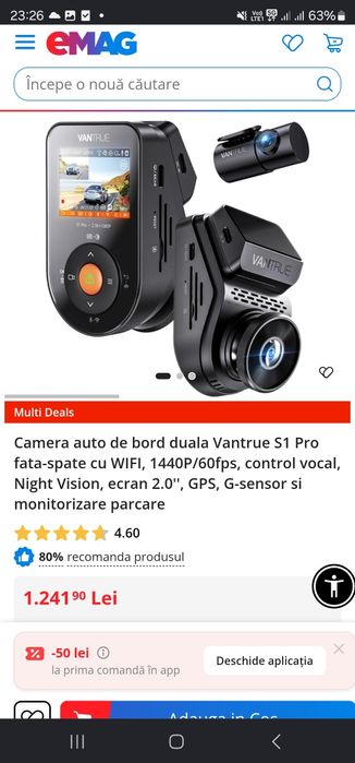 Camera auto de bord duala Vantrue S1 Pro fata-spate