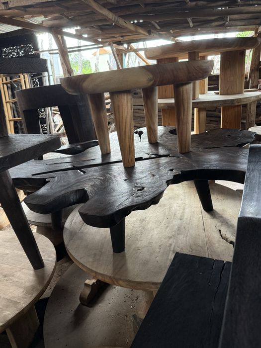 Маса от естествен ратан и масивен плот / холна маса / маса за кафе