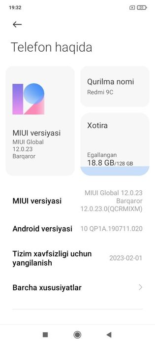 Redmi 9C holati yaxshi ekran almashmagan laminati bilan turibdi