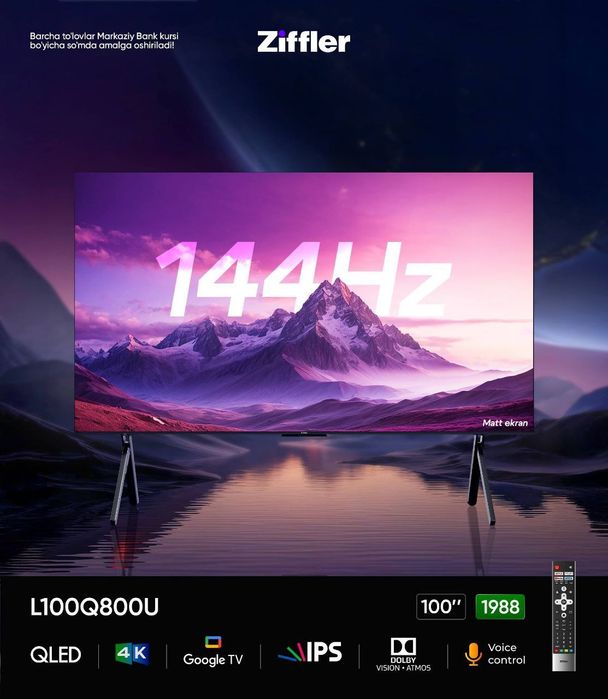 Телевизор ZIFLER 55" 4K UHD — доставка бесплатная, гарантия есть.24/7