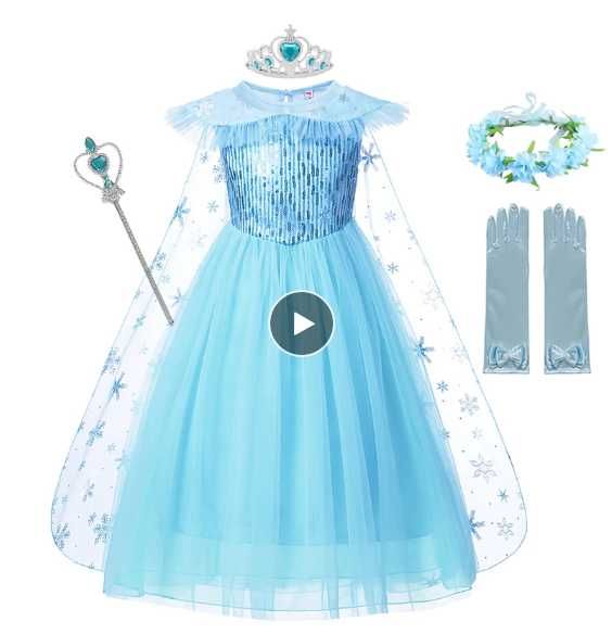 Rochita printesa Elsa cu trena si accesorii, marime 7-9 ani