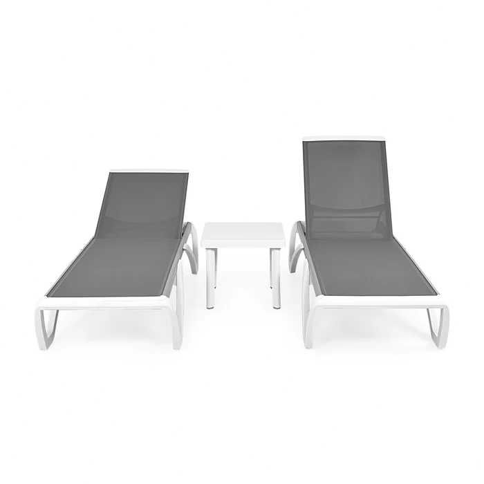 Set mobilier plaja/gradina/terasa, 2 șezlonguri și masa Gri/Alb NOU