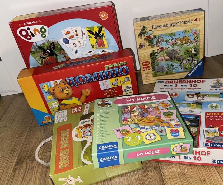 Музикални играчки, образователни игри, пъзели HABA,Fisher price,Frozen