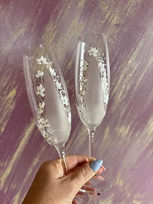 РАЗПРОДАЖБА!!! Рисувани ритуални сватбени чаши-комплект от 2бр