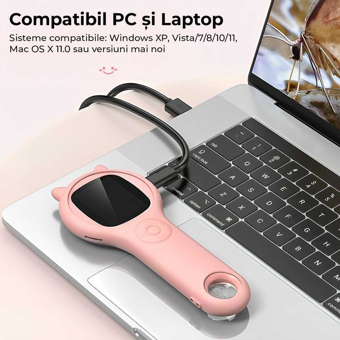 Microscop pentru Copii Digital, Zoom, Foto/Video, Roz, Cadou copii