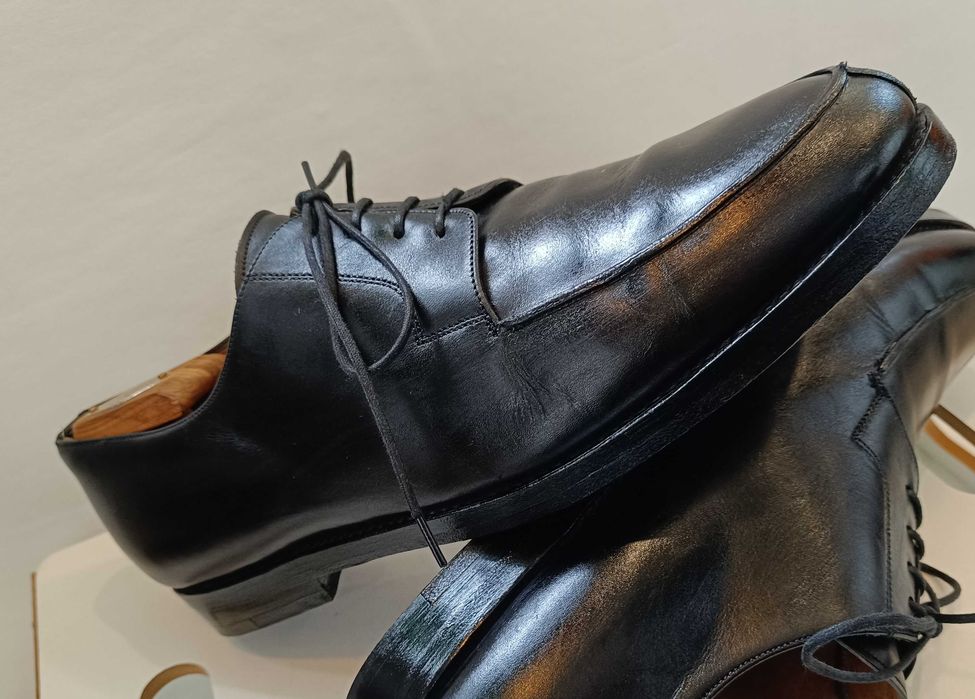 Pantofi derby 45 45.5 lucrati manual D. H. Pollak split toe piele nat