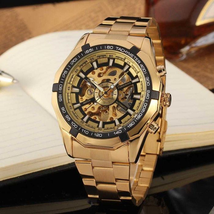Ceas Forsining schelet barbatesc automatic Gold