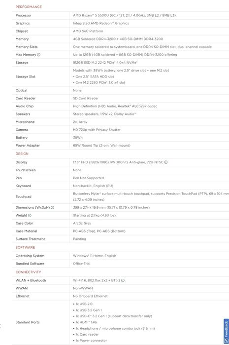 Laptop Lenovo ideapad 3 17ALC6 17" + CADOU!!