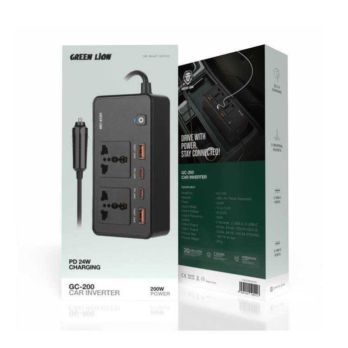 Green Lion 200W — Компактный Автомобильный Инвертор. Есть доставка