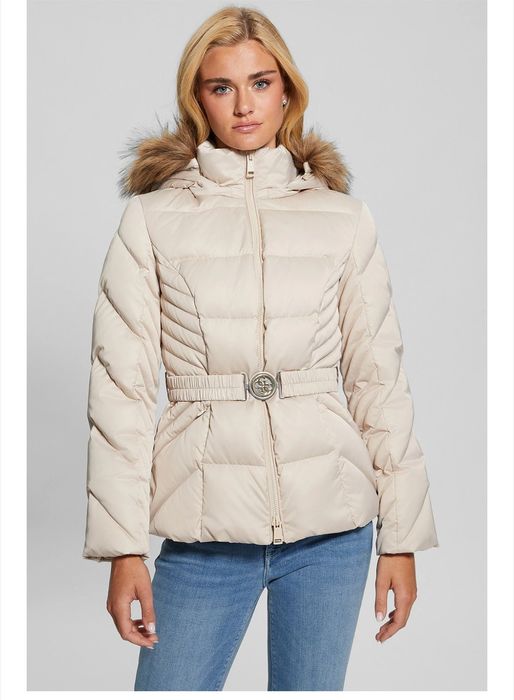 Дамско яке Guess с гъши пух и естествен косъм