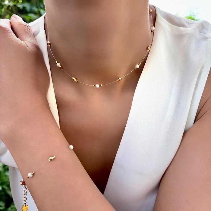 Дамски Комплект Гривна и Колие с Кристали и Перли Сваровски/Swarovski