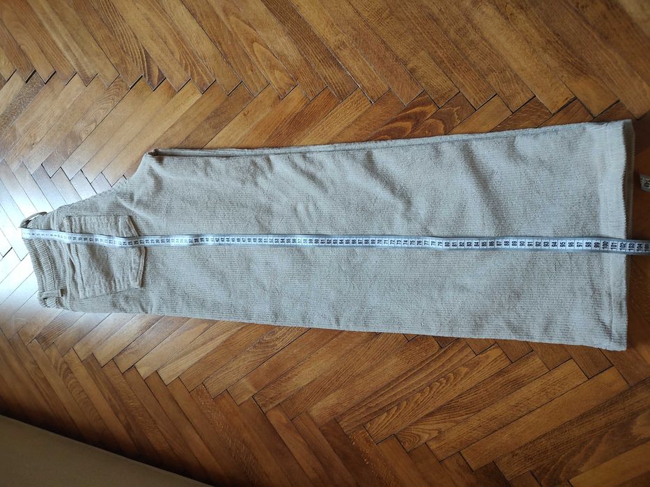 Pantaloni wide leg, catifea raiata, S, crem