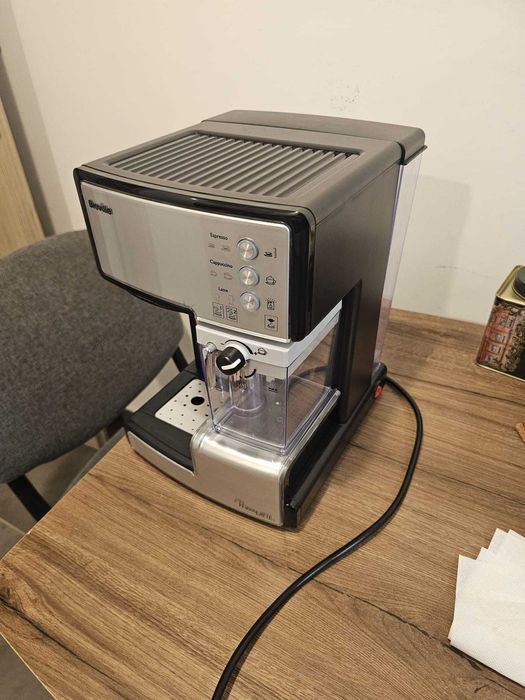 Espressor manual Breville Prima Latte 15 bari, 1.5 l, Recipient detasabil lapte 0.3 l, Argintiu