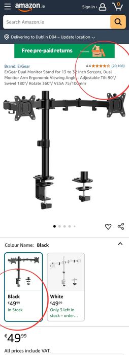 Регулируема стойка за бюро за 2 монитора с C скоба, ErGear