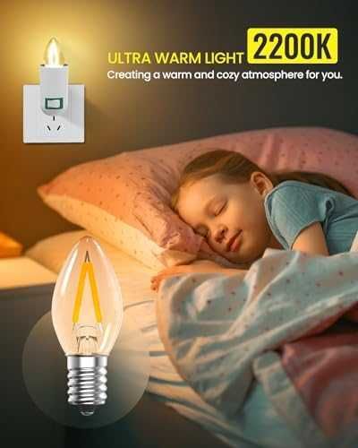 Нови 2 броя Мини LED Нощна Крушка LumiGo E14, Амбър Стъкло, 2200K
