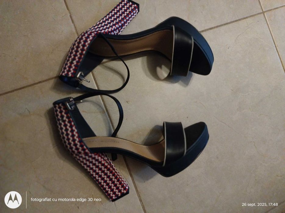 Sandale Ted B., 39, piele cu textil, talpa dubla și toc