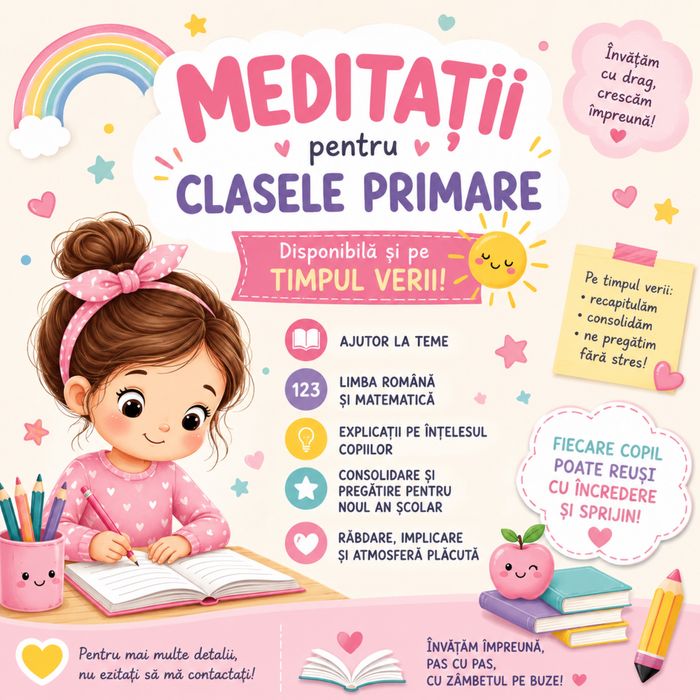 Învățătoare | Meditații clasele primare | Online & Fizic | Vara inclusiv
