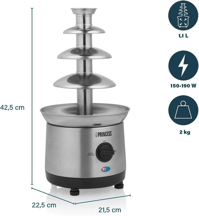 Шоколадово Фондю Princess XXL, 4 нива, 190W, 1.1л.
