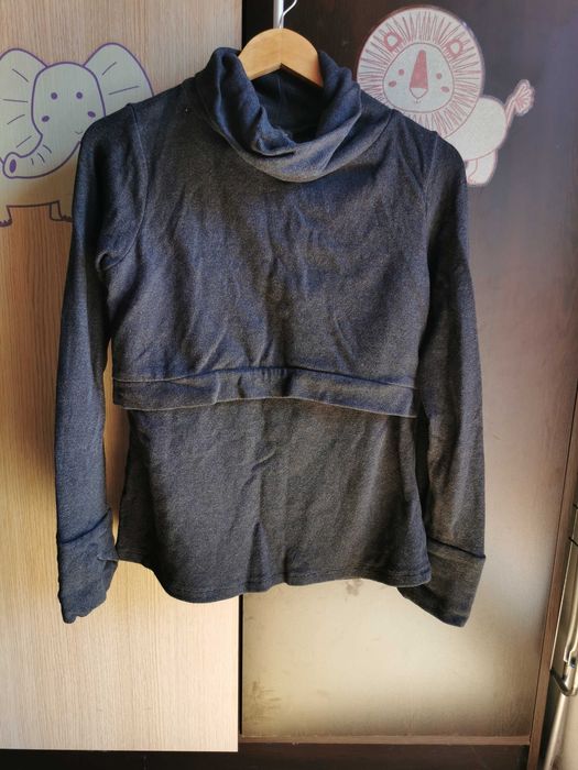 Памучен пуловер с поло яка за бременни и кърмещи дами, размер 42