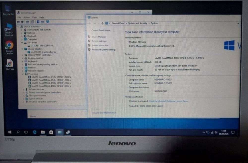 Laptop Lenovo IdeaPad i5 U330p