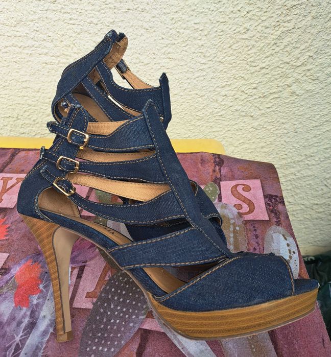 Дънкови сандали на висок ток, размер 39