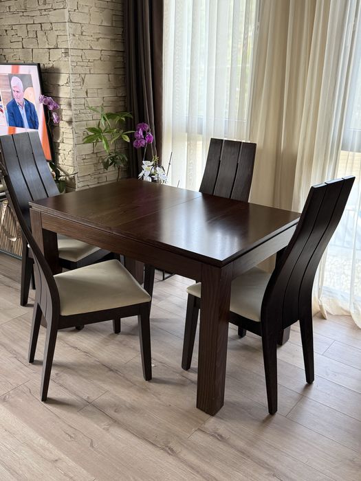 Маса с 4 стола тъмен орех