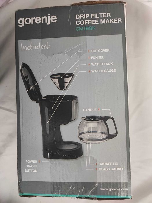 Cafetiera GORENJE CM06BK, 0.6l, 600W, 4 cesti, negru-argintiu