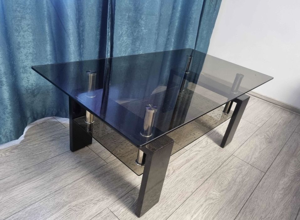 Masuta cafea din sticla dreptunghiulara, fumuriu, 110 x 60 x 45 cm, 2C Sticla, Taburet Cube, MarO