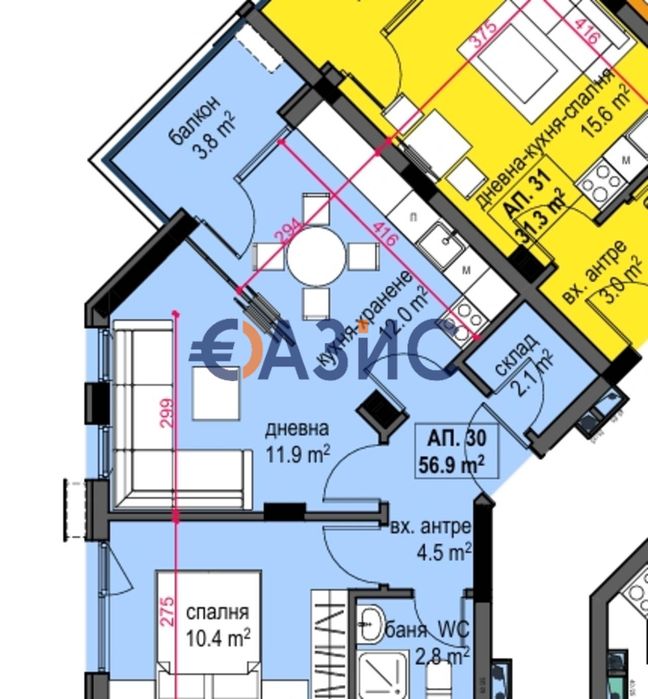 Продава се Тристаен апартамент в Приморско - 74 кв.м за 612 €/кв.м - Снимка #2