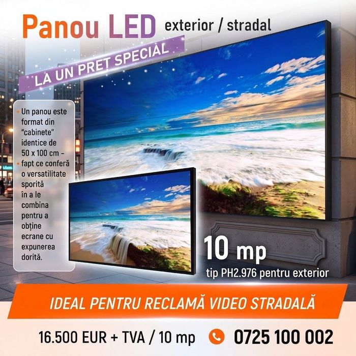 Panou LED profesional pentru exterior – P2.976 | 10 MP | Publicitate video digitală