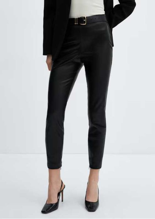 Кожен панталон/клин Mango с цип