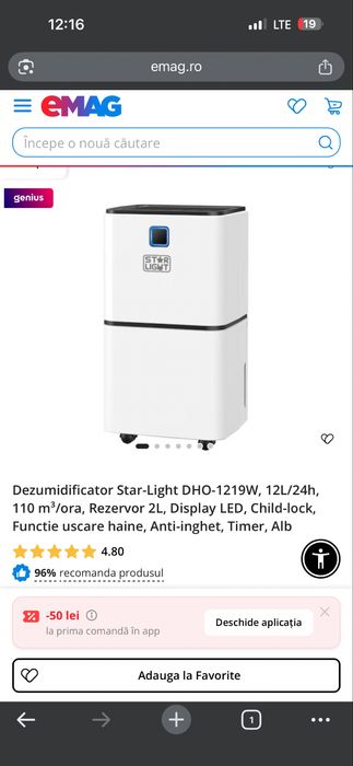 Dezumidificator Star-Light DHO-1219W, 12L/24h,