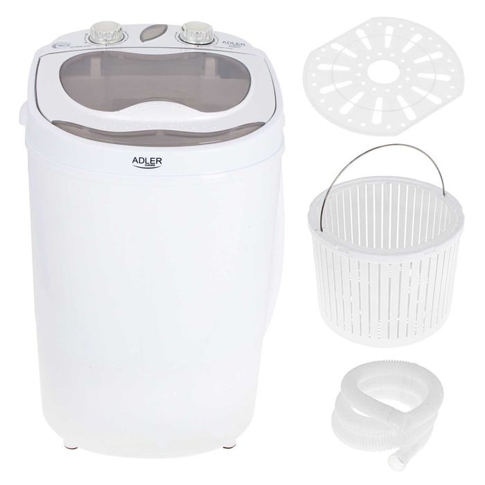 Mașină de spălat mini portabilă Adler AD 8055, capacitate 3 kg, 150W, albă, pentru călătorii, camping și vacanțe