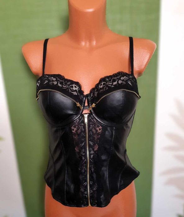 Bustieră din imitație de piele cu dantelă, 85B,Private Collection