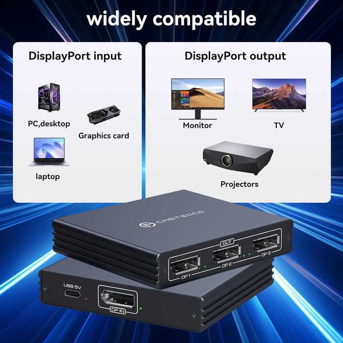 DisplayPort сплитер за 3 монитора 4K60Hz DP за разширен дисплей