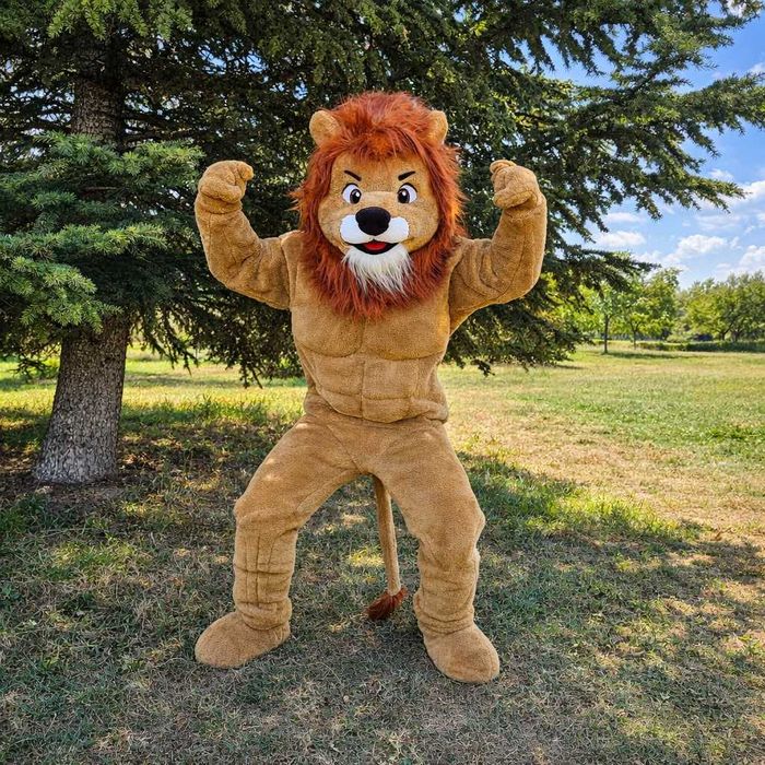 Costum Mascotă Leu cu Corp Musculos Premium realizat manual pentru Evenimente, Petreceri și Spectacole