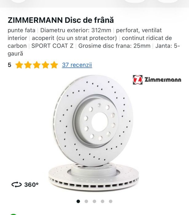 ZIMMERMANN 300mm  Grupul VAG Discuri de frâna punte spate.