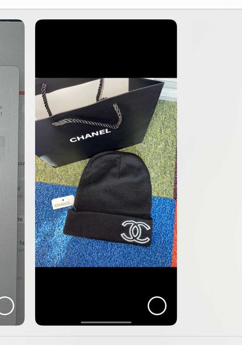 черна шапка шанел унисекс зимна с чантичка подарък chanel плетена