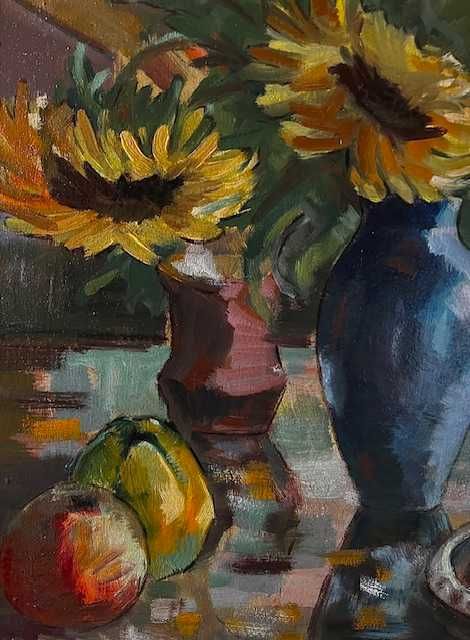 "FLOAREA SOARELUI"-Tablou f,foarte VECHI, ulei/lemn, semnat, 85x65cm