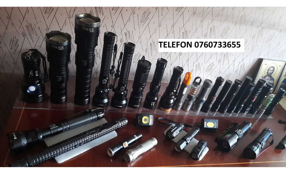 Lanterne metalice lumina puternica acumulator zoom raza 100-900m