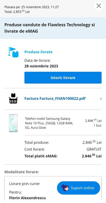 Samsung Galaxy Note 10+ (5G) impecabil+bonus incarcator Wireless si huse
