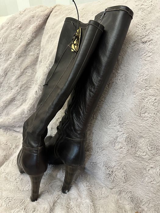 Cizme de piele culoarea cafelei, nr 37, pana sub genunchi,Enzo Bertini