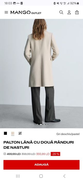 Palton MANGO bej gri M lung lână grup zara